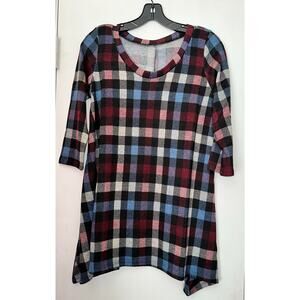 Multi Color Plaid 3/4 Sleeve Top ~ S
